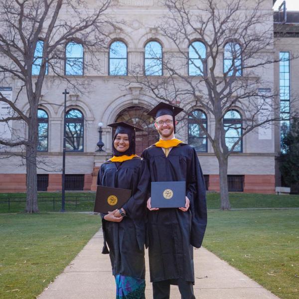 Graduates and families celebrating 2021 winter conferral. Photo by Patrick Campbell.