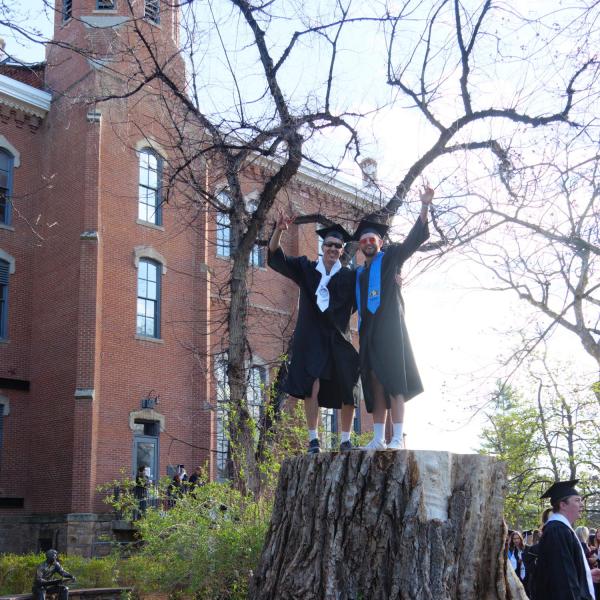 Students and faculty gather on the quad before processing to Folsom Stadium