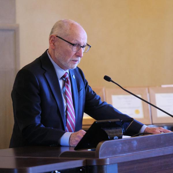 Provost Russell Moore speaks at the awards ceremony