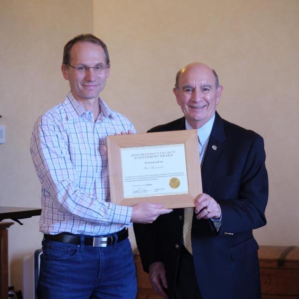 Paul Romatschke and Chancellor Phil DiStefano