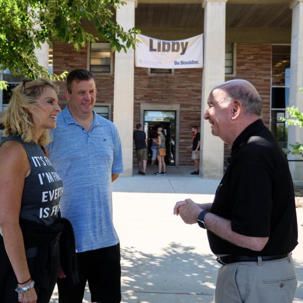 Chancellor Philip DiStefano greets new students and families during move-in