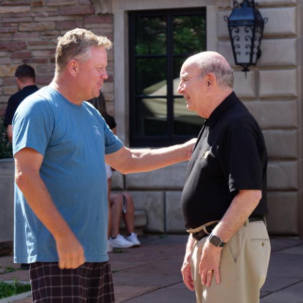 Chancellor Philip DiStefano greets new students and families during move-in