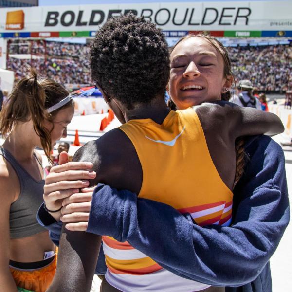 Participants finish up the race and celebrate at Folsom Field.