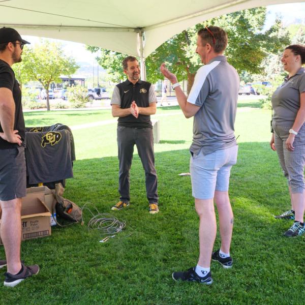 CU system President Todd Saliman greets new students and families during move-in