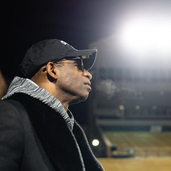 Sanders taking in the sights of Folsom Field early Sunday morning.