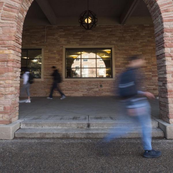 Student zips to class. Photo by Patrick Campbell.