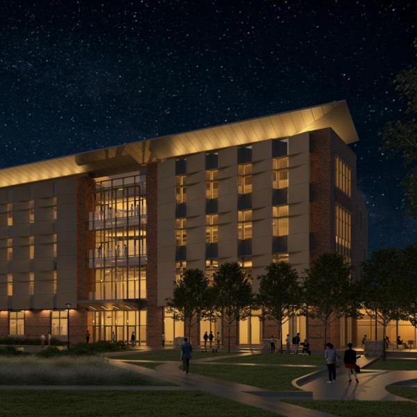 New aerospace engineering building at nighttime
