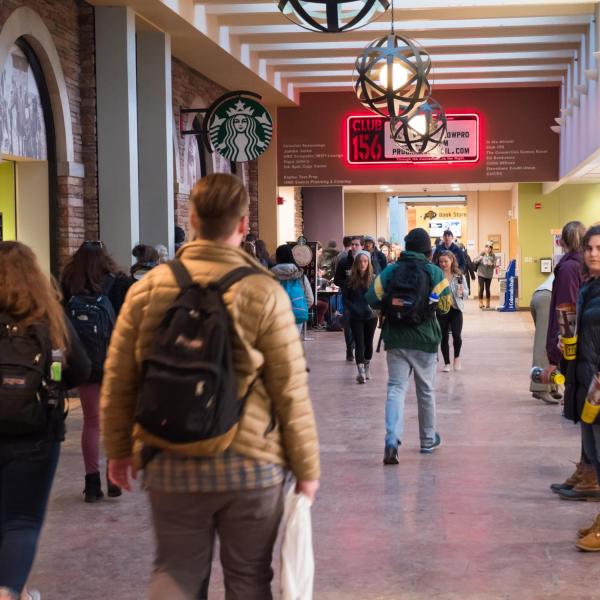 Students fill the campus on the first day back from winter break. Photo by Patrick Campbell.
