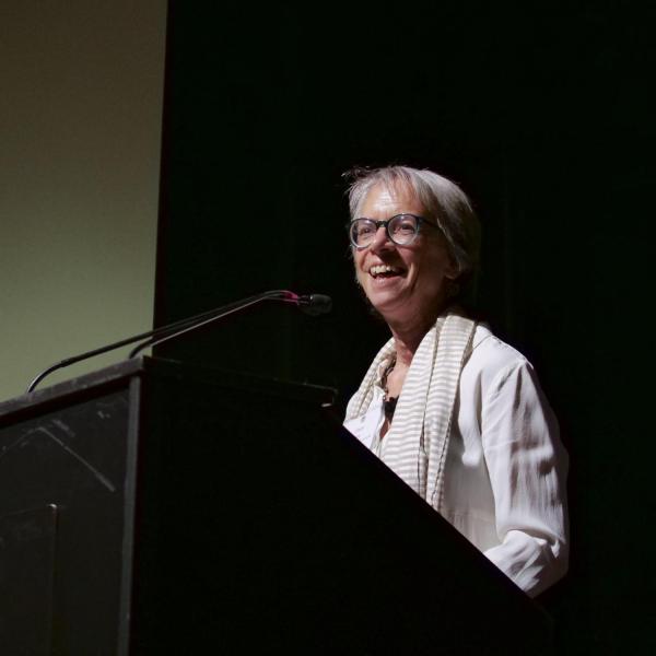Boulder County Commissioners Chair Claire Levy speaks to attendees