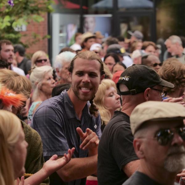 Crowd listens to the music at Bands on the Bricks on Pearl Street