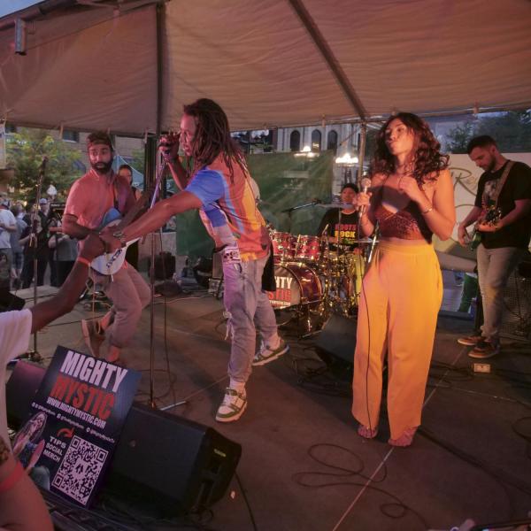 Band performs during Bands on the Bricks event on Pearl Street