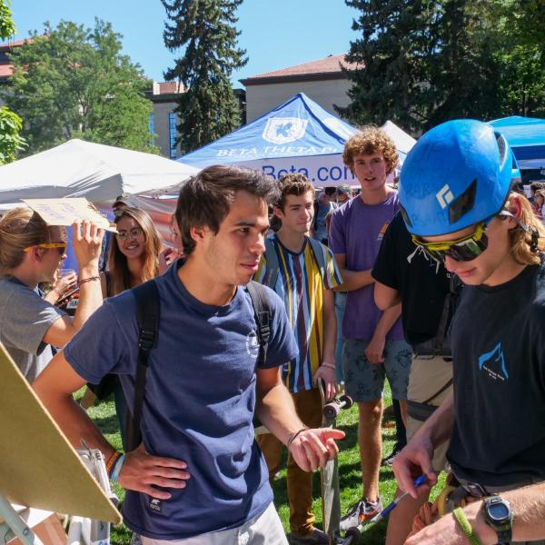 Students attend the Be Involved Fair to learn more about the 300+ clubs, organizations and departments that make up the CU Boulder community. (Photo by Patrick Campbell/University of Colorado)