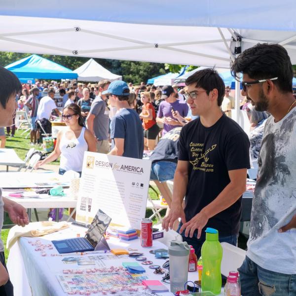 Students attend the Be Involved Fair to learn more about the 300+ clubs, organizations and departments that make up the CU Boulder community. (Photo by Patrick Campbell/University of Colorado)