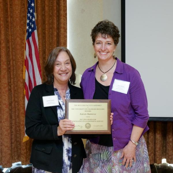Leadership and Service Award Selection Committee Chair Andrea Feldman and recipient Karen Ramirez