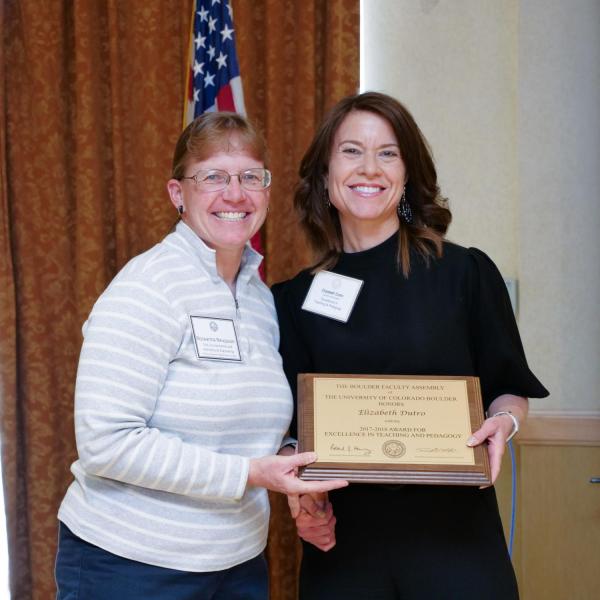 Teaching and Pedagogy Award Selection Committee Chair Roseanna Neupauer and recipient Elizabeth Dutro