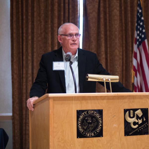 Boulder Faculty Assembly Chair Robert Ferry welcomes attendees.