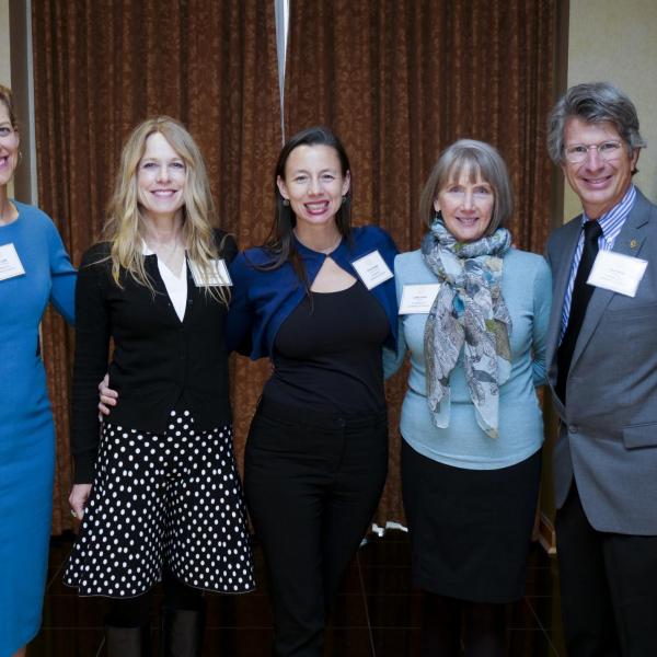 Leadership & Service Award Selection Committee Chair Shelly Miller (second from left) poses with award recipients Erin Furtak (far left), Erika Randall (center), Leslie Irvin (right), and Paul Beale (far right).