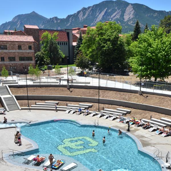 CU buffalo-shaped pool at the Student Recreation Center