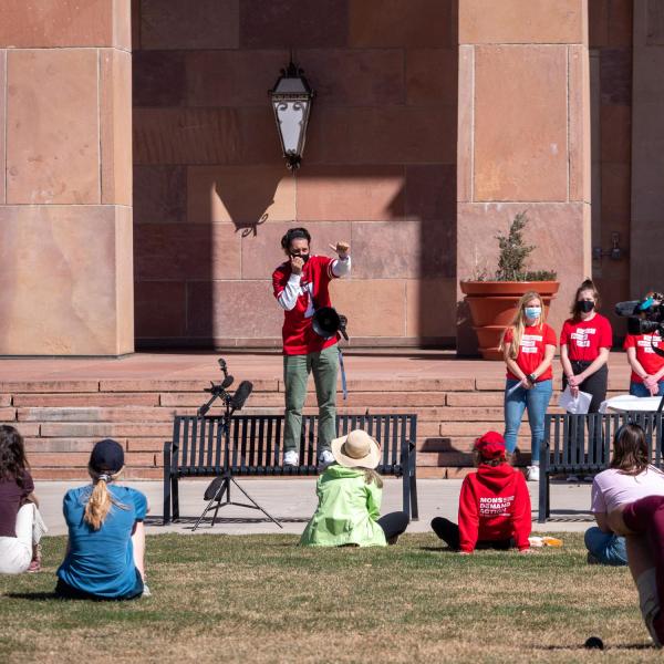 Students Demand Action at the University of Colorado Boulder host a rally on March 30 honoring the victims of the March 22, 2021 mass shooting in Boulder. (Photo by Patrick Campbell/University of Colorado)