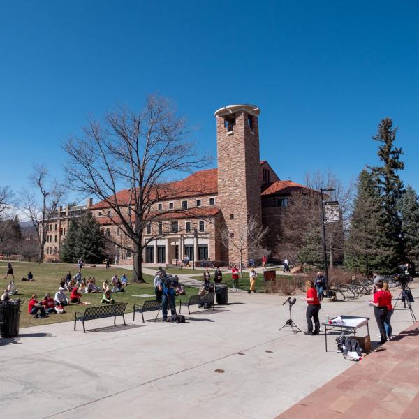 Students Demand Action at the University of Colorado Boulder host a rally on March 30 honoring the victims of the March 22, 2021 mass shooting in Boulder. (Photo by Patrick Campbell/University of Colorado)