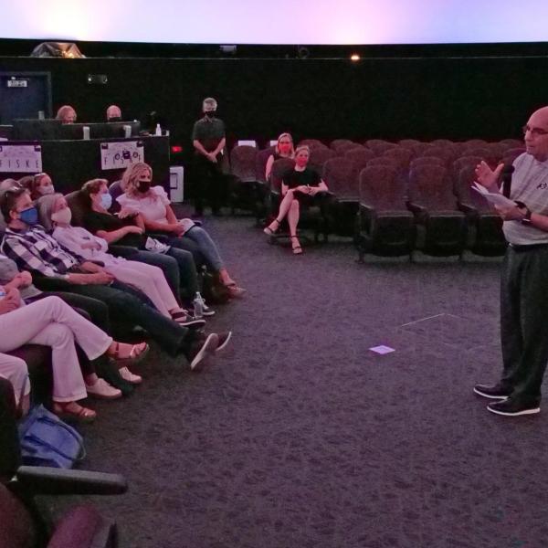 Chancellor Philip DiStefano addresses members of the Colorado Competitive Council during a visit to the Fiske Planetarium. (Photo: Casey A. Cass/University of Colorado)