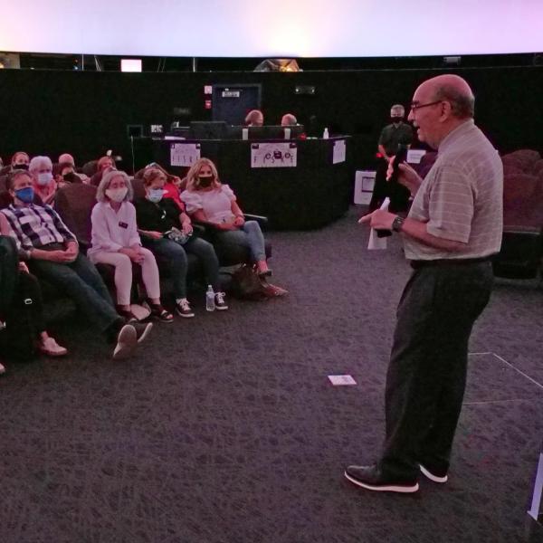 Chancellor Philip DiStefano addresses members of the Colorado Competitive Council during a visit to the Fiske Planetarium. (Photo: Casey A. Cass/University of Colorado)
