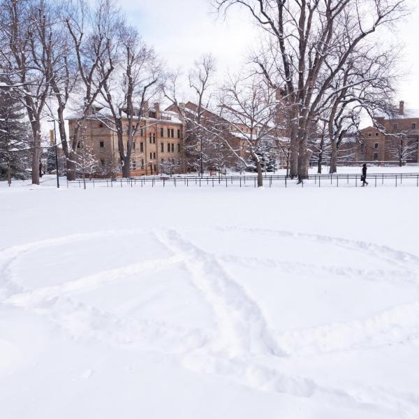 A snowy campus on Tuesday, Feb. 20. Photo by Patrick Campbell.