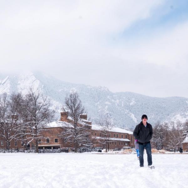 Campus community members trek across a snowy campus on Tuesday, Feb. 20. Photo by Patrick Campbell.