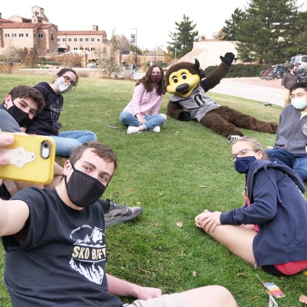 Chip tours the CU Boulder main campus to rally students before the CU’s season-opening football game against UCLA on Saturday, Nov. 7, 2020. (Photo by Casey A. Cass/University of Colorado)