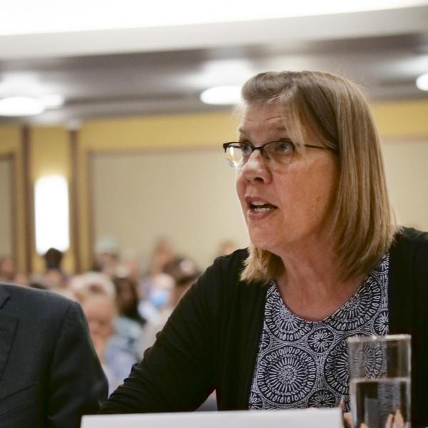 Heidi VanGenderen, Chief Sustainability Officer for the University of Colorado Boulder, testifies during the House Select Committee on the Climate Crisis hearing on campus. (Photo by Casey A. Cass/University of Colorado)