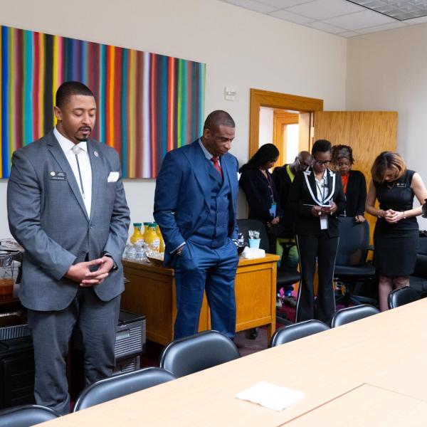 Deion Sanders joins members of the Colorado Black Caucus for breakfast and conversation