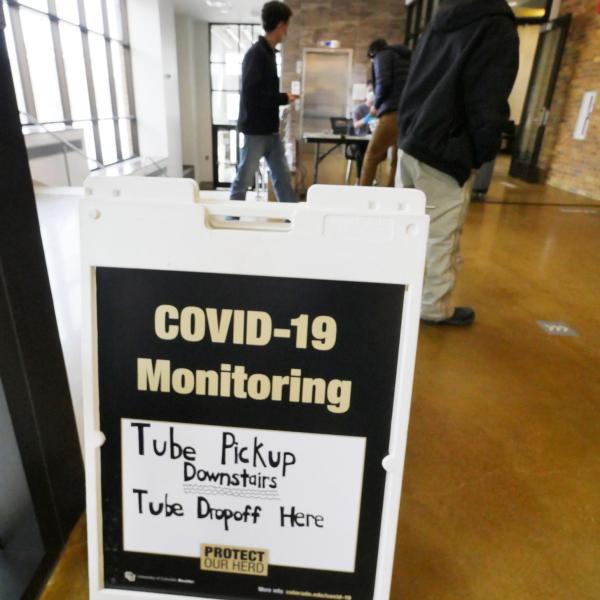 Students take a COVID-19 test at Williams Village at CU Boulder. (Photo by Casey A. Cass/University of Colorado)