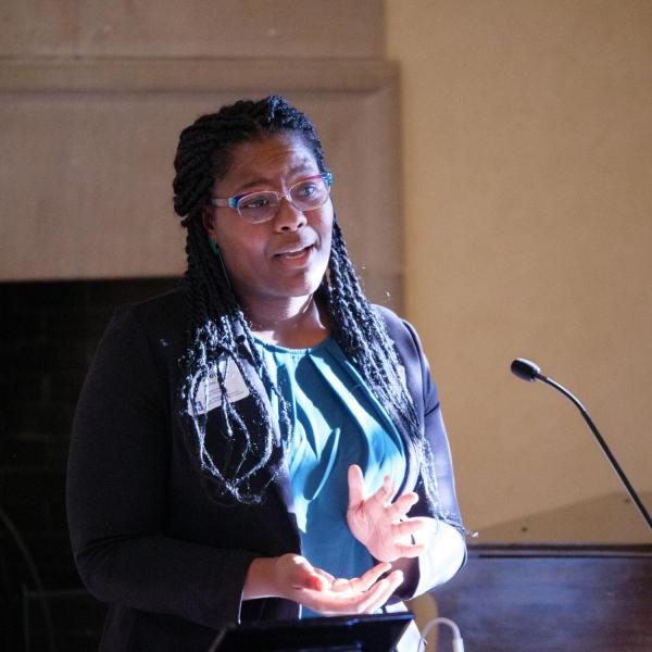Assistant Professor Karen Bailey speaks during the EU visit.