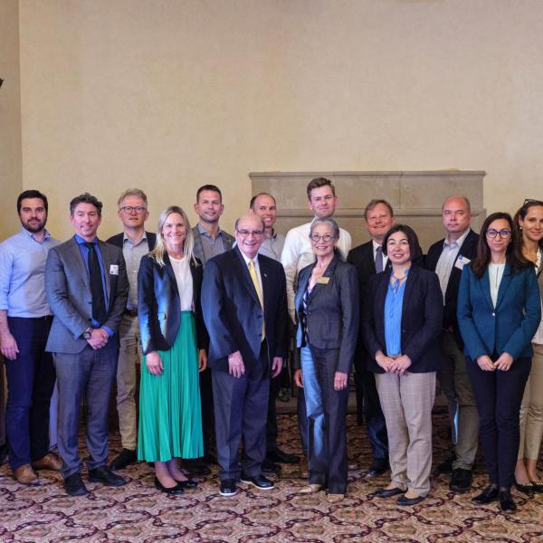 CU climate researchers and leadership pose with the EU delegates.