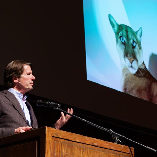 CU alumnus and award-winning documentary filmmaker and photographer Jim Balog presents his work (Glenn J. Asakawa/University of Colorado)