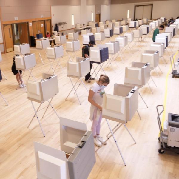 Voters cast ballots at a polling place in the University Memorial Center at CU Boulder. (Photo by Casey A. Cass/University of Colorado)