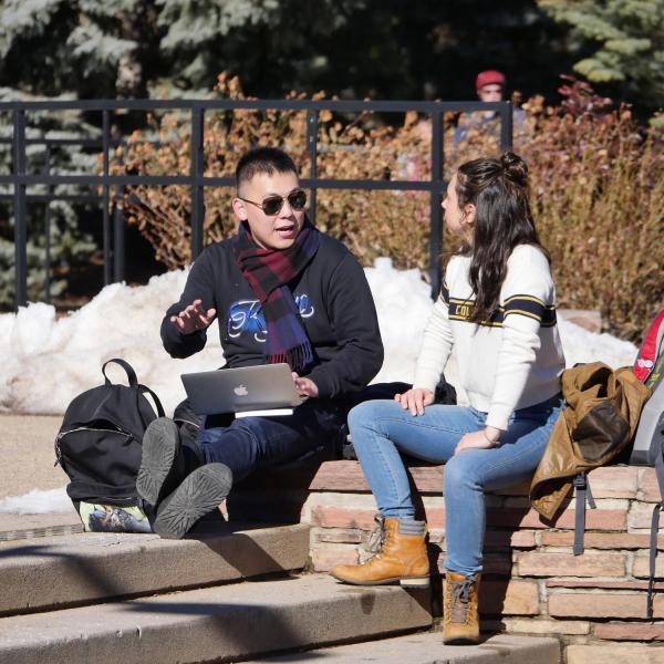 People on campus between classes on the first day back from winter break. Photo by Patrick Campbell.