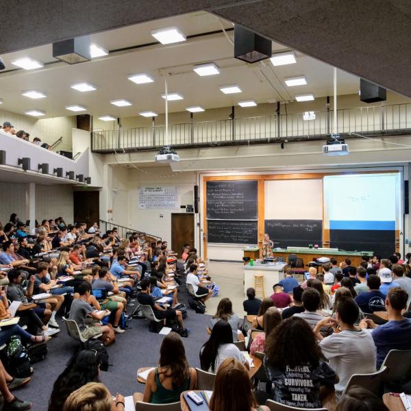 Students attending class on the first day of the fall 2019 semester. (Photo by Patrick Campbell/University of Colorado)