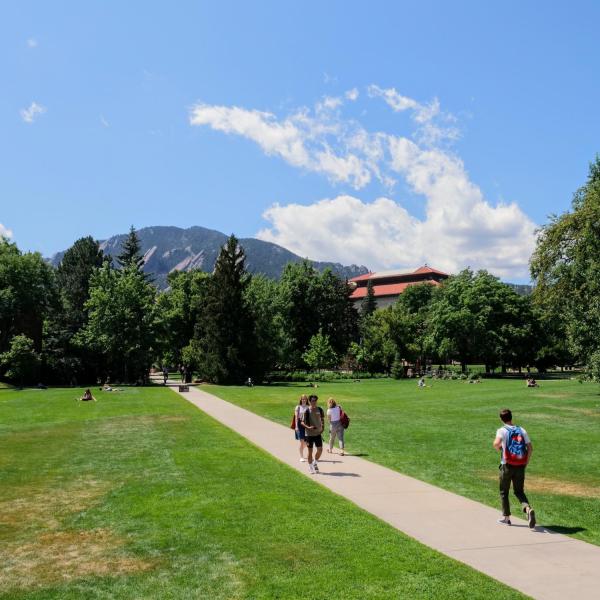 Students heading to class on the first day of the fall 2019 semester. (Photo by Patrick Campbell/University of Colorado)