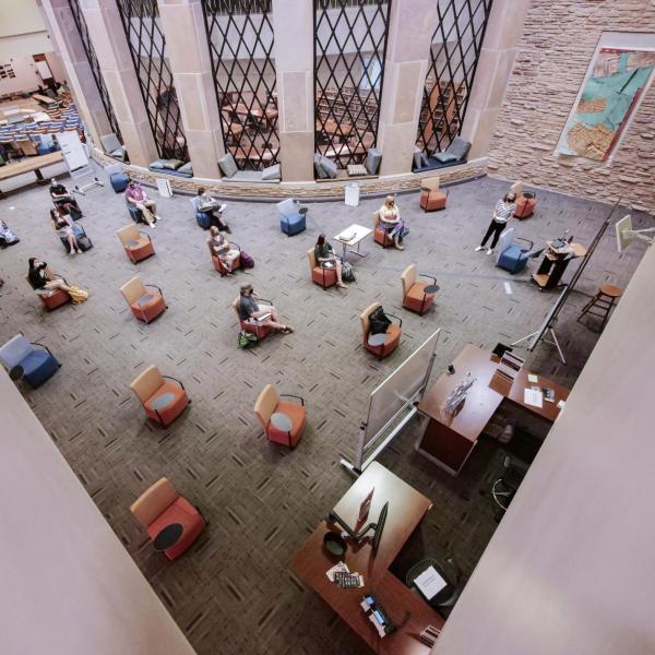 The first week of classes in Norlin Library during the COVID-19 pandemic at CU Boulder. (Photo by Casey A. Cass/University of Colorado)