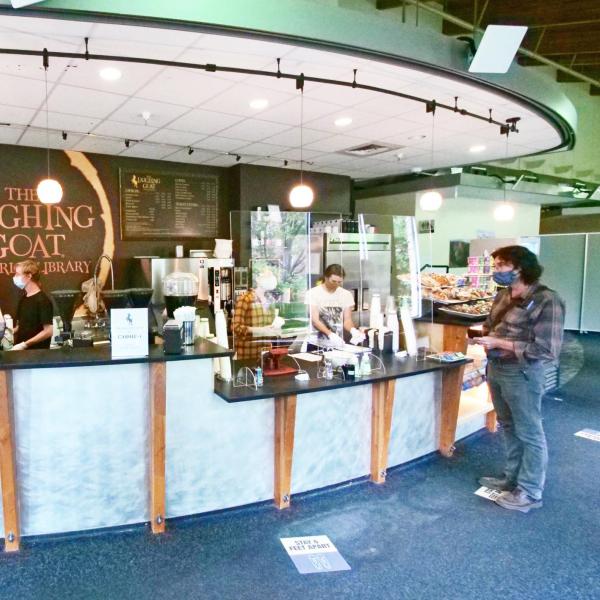 The Laughing Goat beverage shop in Norlin Library serves a customer during the first week of classes at CU Boulder. (Photo by Casey A. Cass/University of Colorado)