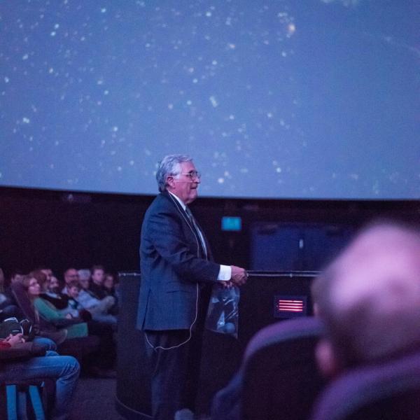 Apollo Astronaut Harrison "Jack" Schmitt gives a lecture at Fiske Planetarium. Photo by Patrick Wine.
