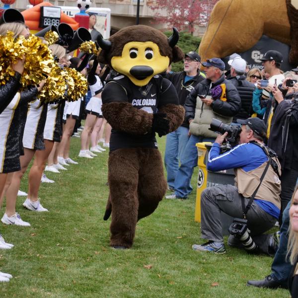 Chip joins cheerleaders at Homecoming football game
