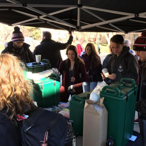 Campus community members mingle at Coffee with a Cop. Photo from Scott Pribble.