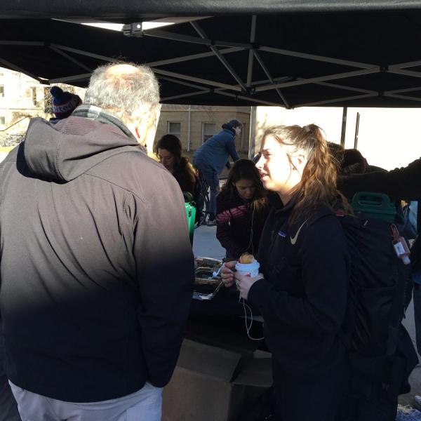 Campus community members mingle at Coffee with a Cop. Photo from Scott Pribble.