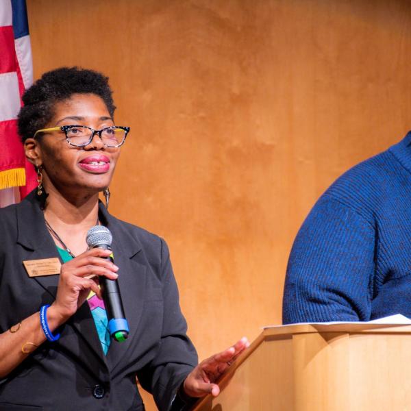 Scenes from a session titled “Empowerment Dinner 2020: Strength, Courage & Wisdom” at the CU Boulder 2020 Spring Diversity Summit. (Photo by Patrick Wine/University of Colorado)