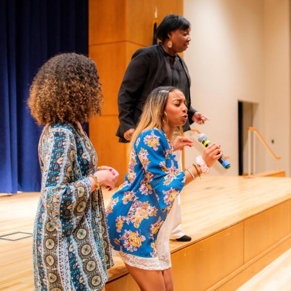 Scenes from a session titled “Empowerment Dinner 2020: Strength, Courage & Wisdom” at the CU Boulder 2020 Spring Diversity Summit. (Photo by Patrick Wine/University of Colorado)