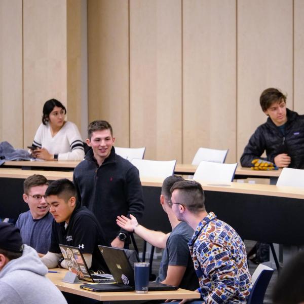 Students inside an Aerospace Engineering Building classroom on the first day of the spring 2020 semester at CU Boulder. (Photo by Patrick Campbell/University of Colorado)