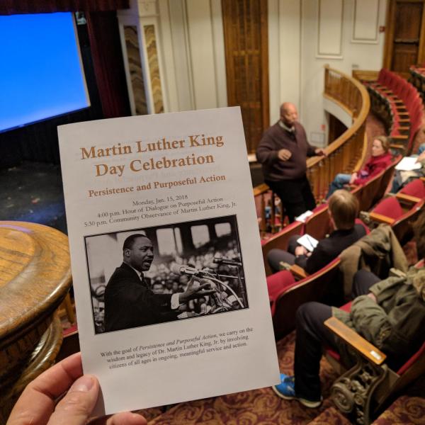 Local community and CU Boulder community members engage in a dialogue at the first half of the MLK Day Celebration at Old Main Chapel.