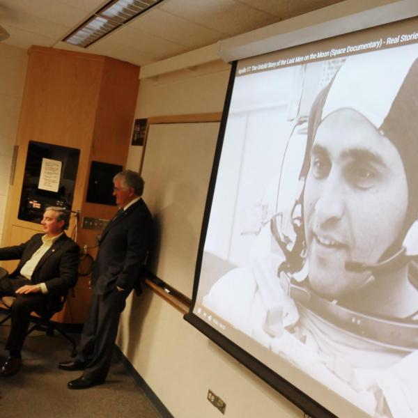Schmitt talks during a physics class at CU Boulder. Photo by Casey A. Cass.